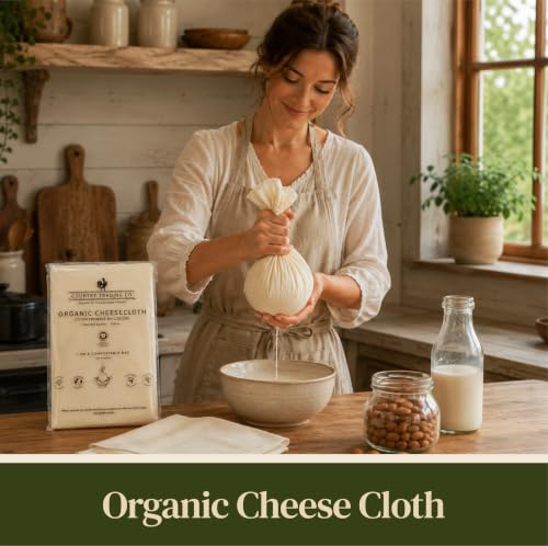 Country Trading Co. Organic Cheesecloth, Grade 120 Extra-Fine Weave, 2 Hemmed Squares, GOTS Certified Unbleached Cotton, Reusable Straining Cloth for Cheese, Nut Milk, Yogurt & Kombucha - size: 2.8 sq ft (2pcs)