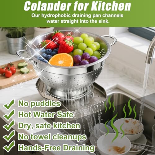 Palksky Stainless Steel Colander Set with Handles & Self-Draining Base, 3 Sizes (7”, 9”, 11”), Heavy Duty Pasta Strainer, Rice & Vegetable Strainer, Countertop Draining System - color: 3 Sizes Colander Set with Handles & Self-Draining Base