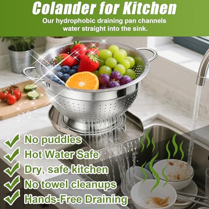 Palksky Stainless Steel Colander Set with Handles & Self-Draining Base, 3 Sizes (7”, 9”, 11”), Heavy Duty Pasta Strainer, Rice & Vegetable Strainer, Countertop Draining System - color: 3 Sizes Colander Set with Handles & Self-Draining Base