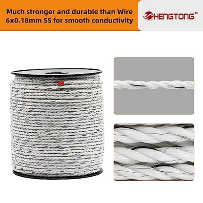 White Electric Fence Poly Rope 1/4 Inch 656ft for Horses