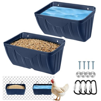 Chicken Feeder Waterer,Hanging Goat Feeders,5 Quart*2 Pack,Feeder Trough for Sheep Duck Poultry Dog, Fence Feeder Trough Livestock Feeding Container, Chicken Coop Accessories,Blue - color: 2 Pack Blue
