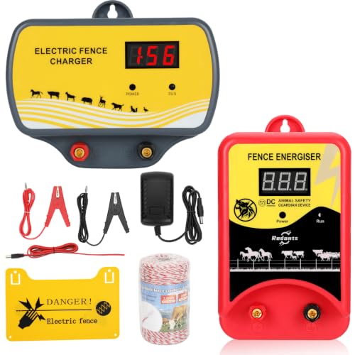 Electric Fence Charger 12V Input to 12KV Output, 2 Joule, 120 Acre Plug-in Electric Fence Energizer for Wildlife Control & Animal Intrusion Prevention Includes Warning Signs and Conductive Wire