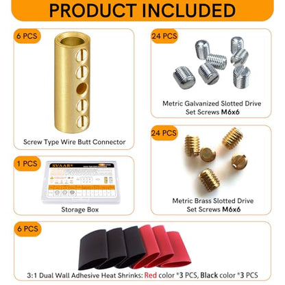 2 Gauge Wire Butt Connectors 6 PCS Brass Mechanical Butt Splice Connectors Kit 2 AWG Mechanical Repair Splice Kit Splice Screw Sleeves 6 PCS Mechanical Splices & 3:1 Heat Shrink Tubes - size: 2 Gauge, style: Mechanical Splice - Bare Pure Brass