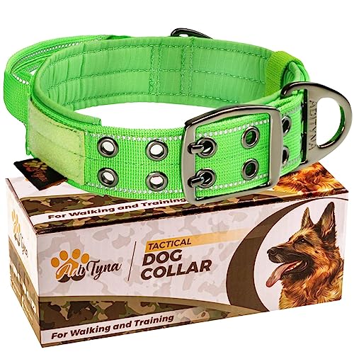 ADITYNA Heavy Duty Dog Collar for Medium Dogs with Traffic Handle - color: Green, size: Medium: Fit 15-19" Neck