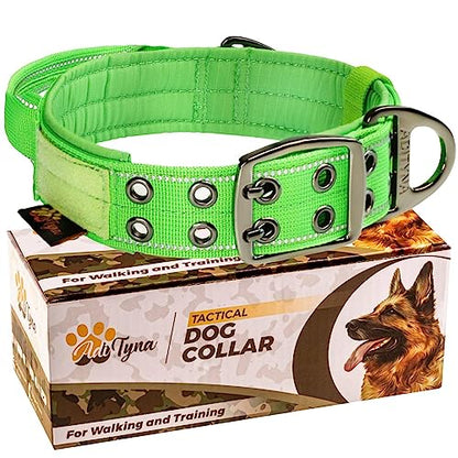ADITYNA Heavy Duty Dog Collar for Medium Dogs with Traffic Handle - color: Green, size: Medium: Fit 15-19" Neck