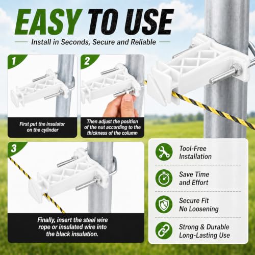 Tondiamo 24 Pcs Tube Post Insulator, Electric Chain Link Fence T Post Extender Insulators for Square Round Pipe Tubing Wire Vinyl Picket Fence (White) | Extender Insulators for Square Round Pipe Tubing Wire Vinyl Picket Fence - style: White