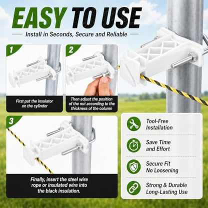 Tondiamo 24 Pcs Tube Post Insulator, Electric Chain Link Fence T Post Extender Insulators for Square Round Pipe Tubing Wire Vinyl Picket Fence (White) | Extender Insulators for Square Round Pipe Tubing Wire Vinyl Picket Fence - style: White