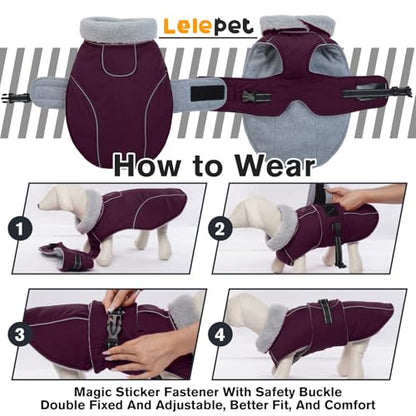 Lelepet Dog Jackets for Small Dogs Waterproof Dog Coat with Adjustable Fit - color: Dark Purple, size: M
