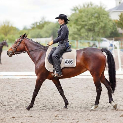 Sadnyy Western Horse Saddle Pad with Non-Glare Number Pockets, Hypo-allergenic Synthetic Fleece Non-Slip Brush Cotton Underside Gel Insert Compatible Durable Equine Supplies Suitable for Competitions