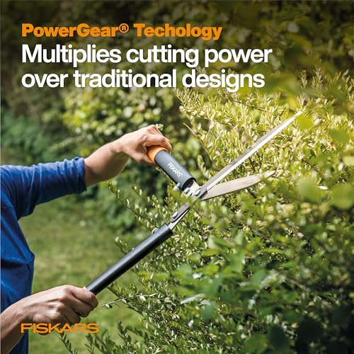 Fiskars 23" PowerGear Garden Hedge Shears, 10" Stainless Steel Blades | PowerGear Technology Multiplies Power for Less Effort, Hedge Clippers with Sharp Low-Friction Precision-Ground Steel Blades - style: 23" PowerGear