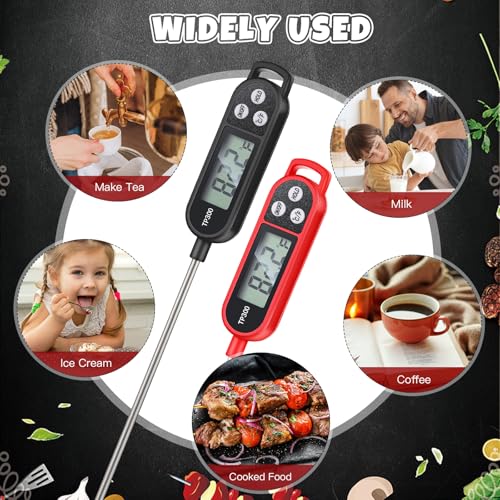 Copkim 6 Pcs Food Thermometer Instant Read Probe BBQ,Red,Black | Waterproof Stainless Probe, Accurate Temperature Reading, Meat Grilling Baking Water Milk Yogurt Cooking Kitchen BBQ - color: Red, Black