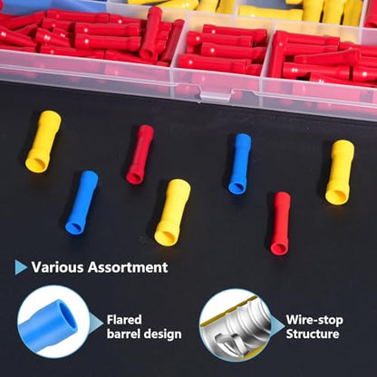 Butt Splice Connectors Kit 22-10 AWG Wire Crimp Connector Assortment Electrical Wires Insulated Terminal Straight Crimps Terminals for 22 20 18 16 14 12 10 Gauge Wiring (Pack of 200Pcs)