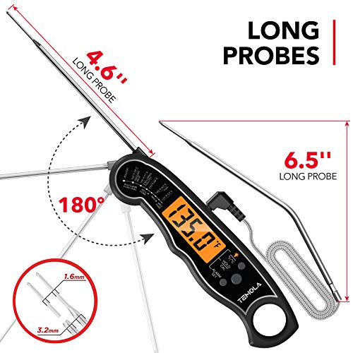 TEMOLA Meat Thermometer, Instant Read Food Thermometer for Cooking, Digital Food Thermometer with LCD Backlight for Candy Fry Grill BBQ Liquids, Kitchen Oven Safe Dual Probe 2 in 1 Thermometer | Digital LCD Backlight for Candy Fry Grill BBQ Liquids, Kitch