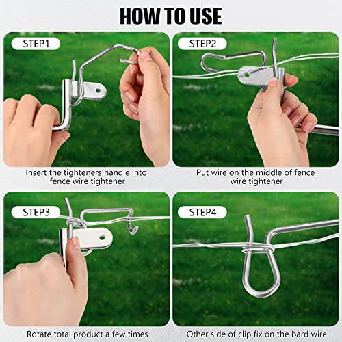 Hicarer 68 Pcs Fence Wire Tightener Tool Bulk Stainless Steel Barbe Wire Fence Tensioner with Handles Repair Tensioning Tool for Garden Farm Livestock Fences