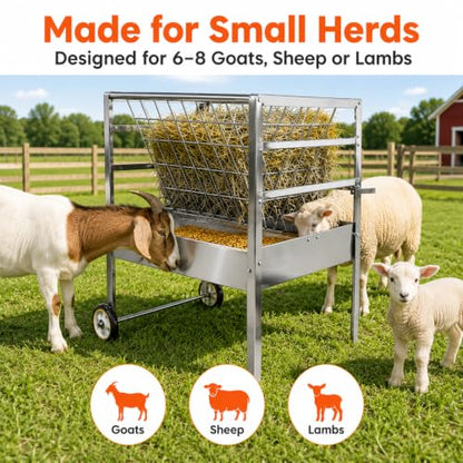 Hay and Grain Feeder, Freestanding Farm Feeder for Goats & Sheep