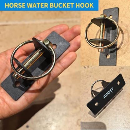 4 Pack Horse Water Bucket Hook with Quick Release Pin, Rust Resistant Heavy Duty Feed Bucket Hanger, Wall Mounted Stall Hook Equestrian Bucket Holder