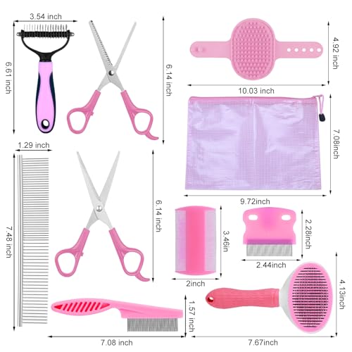 Complete Pet Grooming Solution by Dog - 9PCS Kit with Slicker Brush, Deshedding Tool, and Grooming Comb for All Breeds and Sizes, Promotes Healthy Skin and Coat - color: Pink, size: 10 PCS