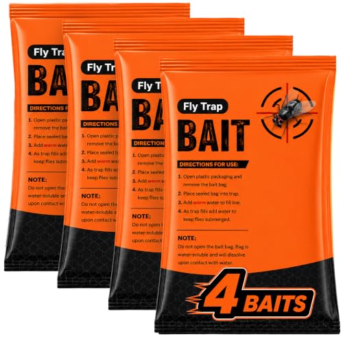Outdoor Fly Trap Refills [Set of 4] Dissolvable Non-Toxic Bait - Fly Repellent for Outdoor Use Only - Controls Flies for Patios, Barns, Ranches Etc. - style: 4PK (Refills only)