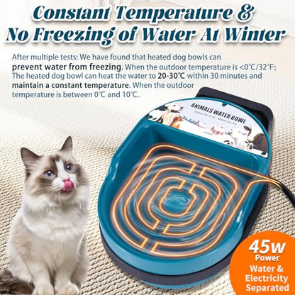 Heated Dog Water Bowl, Auto Filling, 45W, 2L, 55" Chew-Resistant Cord | Float Valve Controlled-Self Filling, Outdoor Water Stays Unfrozen In Winter, Heated Pet Water Dish for Bird Cats Chicken