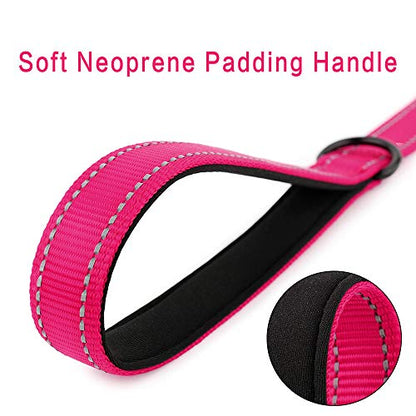 PLUTUS PET Short Training Dog Leash with Padded Handle for Medium Large Big Dogs,18 Inch Heavy Duty Strong Traffic Leash with Carabiner Clip for Climbing Walking or Guiding Blind（18”，Pink | Reflective, Heavy Duty Strong Nylon, Traffic Leash with Carabiner