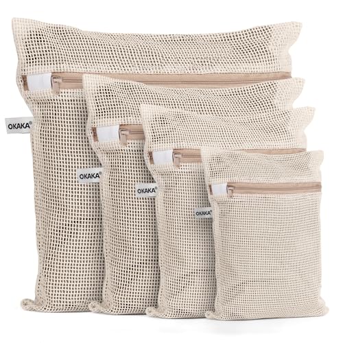 100% Cotton Mesh Laundry Bags, Premium Soft, No Dye, Set of 4, Natural - size: XXL+XL+L+M