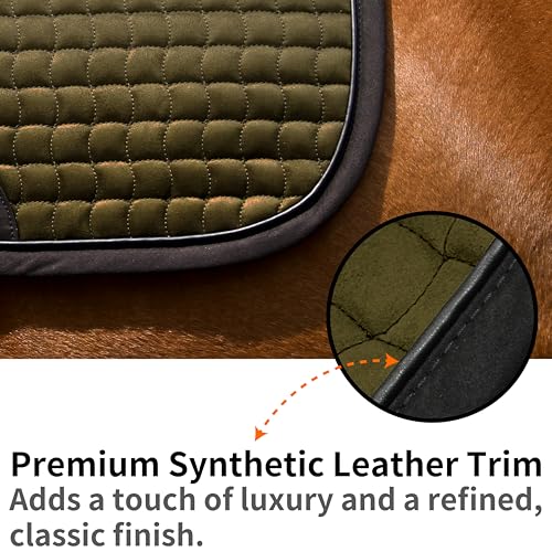 EQUINEWAVE Aria Soft Suede Jump Saddle Pad – Breathable Moisture-Wicking Lining, Shock-Absorbing Cushion, Contoured Spine, English All Purpose Saddle Pad - color: Olive green