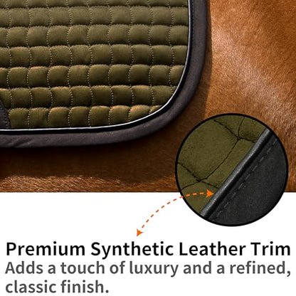 EQUINEWAVE Aria Soft Suede Jump Saddle Pad – Breathable Moisture-Wicking Lining, Shock-Absorbing Cushion, Contoured Spine, English All Purpose Saddle Pad - color: Olive green
