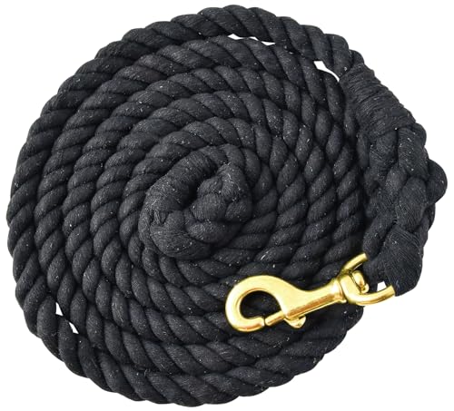 Jeffers Twisted Cotton Horse Lead Rope w/Brass Bolt Snap, 10' L - Black - color: Twisted Black, size: 3/4" x 10'L