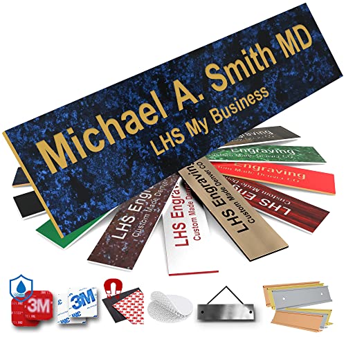 Custom Engraved Office Door Name Plate & Desk Signs, Celestial Blue, 2x10 | 10+ Mounting Options, Door, Desk, Cubicle Holder, All Weather 3M Adhesive, 3 Text Lines, Personalized Nameplate Made in USA - color: S1 - Celestial Blue & Gold Lettering, size: 2i