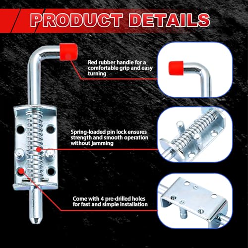 MAOPINER 4PCS Metal Barrel Bolt Latch, 6.5" Spring Loaded Door Lock | Zinc Plated Slide Bolt with Grip Handle for Ramp Doors, Fences, RVs, Gates and General Hardware Applications