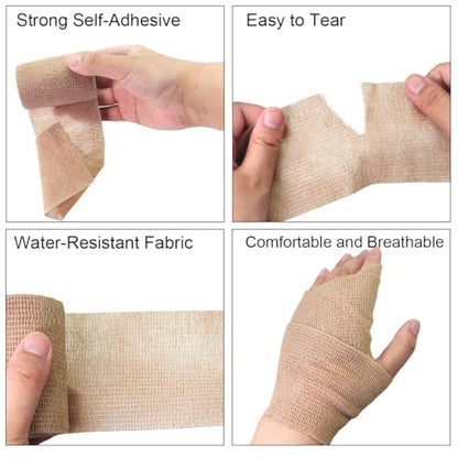 9Pcs Self-Adhesive Cohesive Bandage Wrap Breathable Elastic Tape for Pets, Athletics, Sports, Wrist, Knee, Ankle (Mixed Colors)
