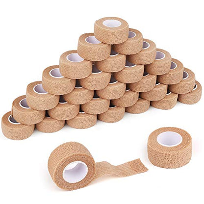 LotFancy Self Adhesive Tape, 30 Pack, 1 inch x 5 Yards, Self Adhesive Bandage Wrap, Elastic Stretch Cohesive Bandage, First Aid Medical Tape for Finger, Ankle, Knee & Wrist Sprains &Swelling