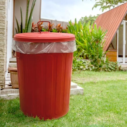 Plexon 20 Gallon Metal Trash Can with Lid Outdoor Large Trash Bin Steel Garbage Can for Garage Patio Farmhouse Bucket Bird Seed Storage Can Heavy Duty Round Container, Red - color: Red