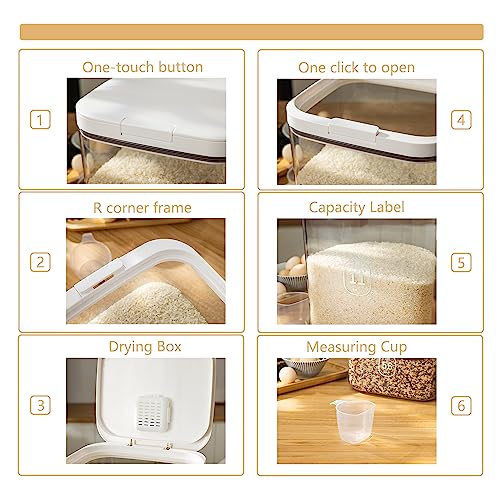 Rice Dispenser 10Lbs - Airtight with Measuring Cup, PET Material | 5L/5.0 Qt Capacity, Rice & Cereal & Pet & Laundry Pod Bin, Kitchen Bathroom Pet Food Pantry - color: 5.6 L