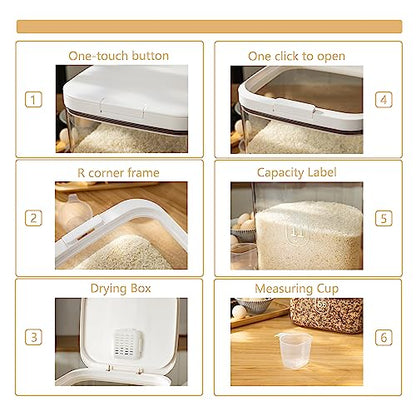 Rice Dispenser 10Lbs - Airtight with Measuring Cup, PET Material | 5L/5.0 Qt Capacity, Rice & Cereal & Pet & Laundry Pod Bin, Kitchen Bathroom Pet Food Pantry - color: 5.6 L