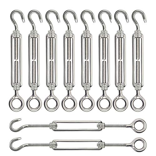 Turnbuckle Lsqurel 10PCS 304 Stainless Steel Turnbuckle Hook and Eye Heavy Duty M4 M6 M8 M10 Tensioner Adjustable Shade Sail Hardware for Tightening up Metal Cable Wire 5/32 1/4 5/16 3/8 - style: M6 - 10pcs