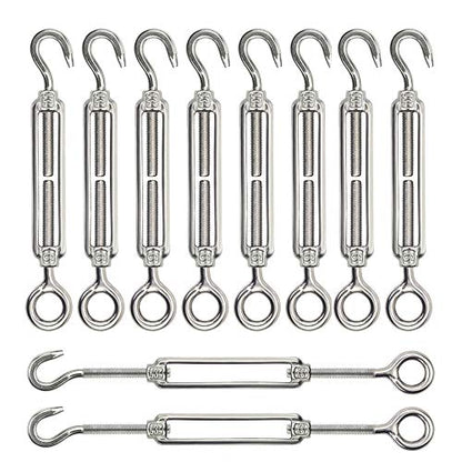 Turnbuckle Lsqurel 10PCS 304 Stainless Steel Turnbuckle Hook and Eye Heavy Duty M4 M6 M8 M10 Tensioner Adjustable Shade Sail Hardware for Tightening up Metal Cable Wire 5/32 1/4 5/16 3/8 - style: M6 - 10pcs
