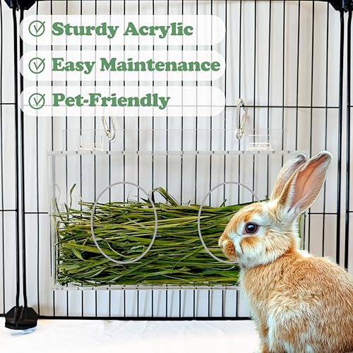 Xymoso Acrylic Rabbit Hay Feeder with Lid,Guinea Pig Hay Rack Holder Chinchilla Cage Accessories for Rabbits Guinea Pigs Bunny