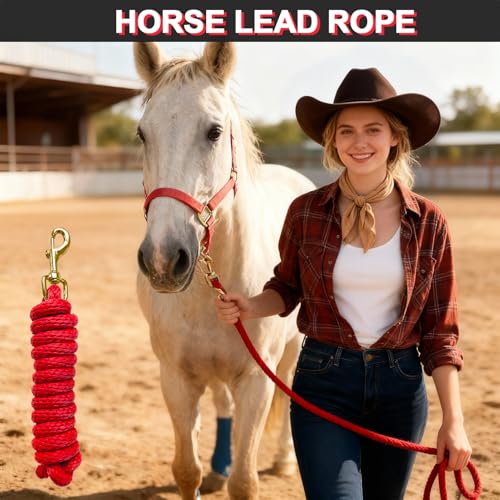 5/8" x 8' Nylon Horse Lead Rope with Cast Iron Hardware(Red) - color: Red