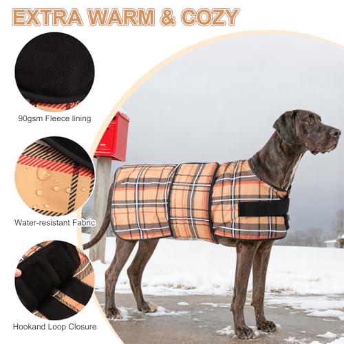 BEAUTYZOO Dog Winter Coat for X-Large Dogs, Waterproof Canvas Jackets - color: Beige Plaid, size: XL(Chest Girth 34"-45", Back 24", Neck 24"-29")