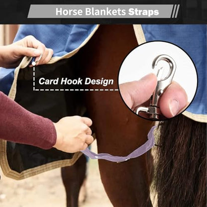 Premium Horse Blanket Sheet Leg Straps, Replacement Stretchy Belly Strap with Double Swivel Snaps, Adjustable Elastic Length from 24 to 42 Inch Winter Blanket - color: Purple
