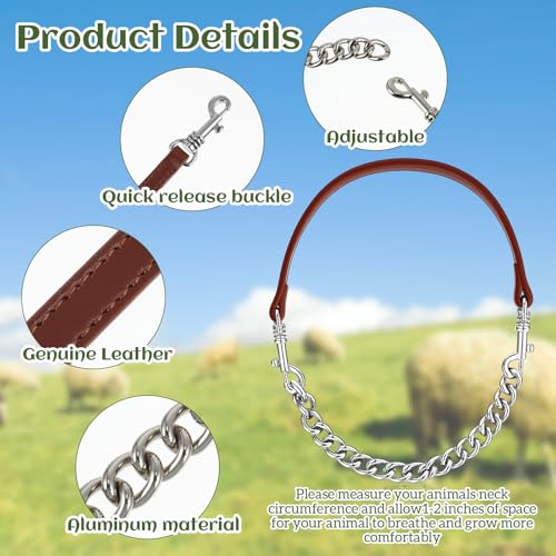 Misdary 2 Pack Goat Collars with Bells, Adjustable Iron Goat Chain Halter 14''-24'' Long for Sheep Horse Dog Cow Calf Farm Animal Supplies Accessories Animal Lovers Gift (Brown)