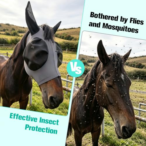3D Stretch Mesh Horse Fly Mask with Ears (Grey, COB) - color: Grey, size: COB