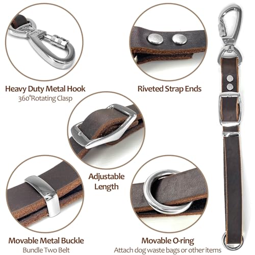 Leather Short Dog Leash,Adjustable Length Dog Leads,Extra Thick Genuine and Heavy-Duty Hardware Handmade Assembled with Extension Function Strong Traffic Pet Leashes. (Width: 3/4" Length: 12-23") - size: Width: 3/4" Length: 12-23"