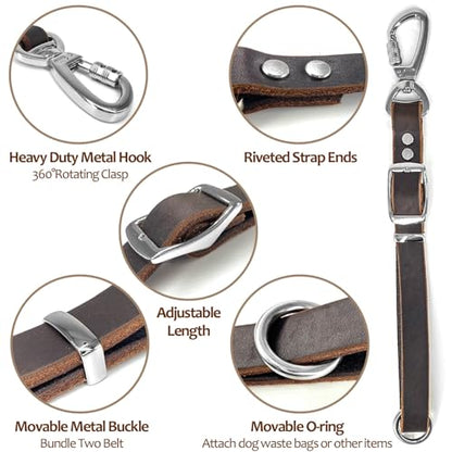 Leather Short Dog Leash,Adjustable Length Dog Leads,Extra Thick Genuine and Heavy-Duty Hardware Handmade Assembled with Extension Function Strong Traffic Pet Leashes. (Width: 3/4" Length: 12-23") - size: Width: 3/4" Length: 12-23"