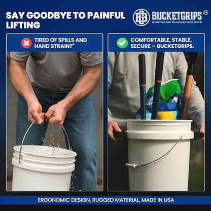 Heavy-Duty Bucket Handle Grips – Ergonomic Pair for Buckets, Easy-Carry Comfort Side Handles, Fits Most Standard Bucket Sizes Including 5-Gallon