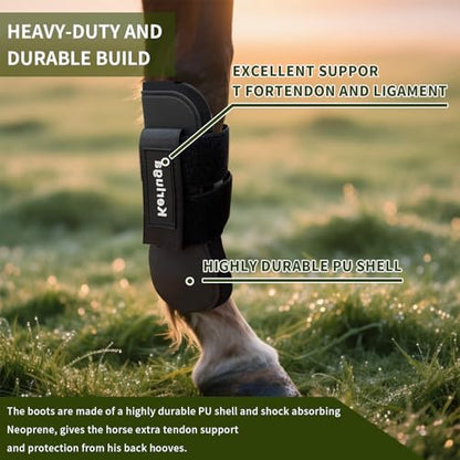 Horse Boots Set of 4, Open Front Tendon & Fetlock Boots for Horses, Shock Absorbing Equine Leg Protection with Secure Fit for Jumping, Riding and Training (Black, Full)