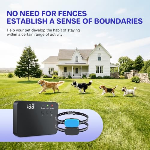 Electric Dog Fence System for 2 Dogs,Wired Pet Containment System | 2 Water Resistant Collar Receiver,Underground/Aboveground,with Adjustable Static/Tone Correction for Small Medium Large Dogs