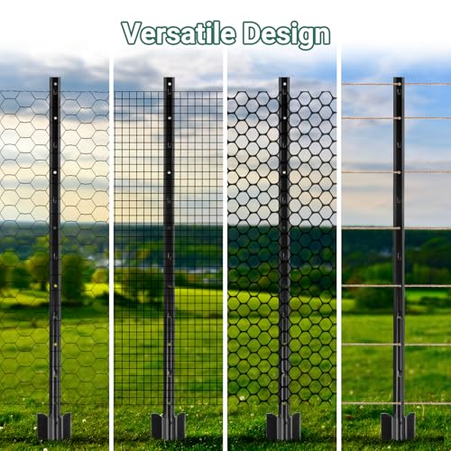 Metal Fence Posts 4 FT Black, 10 Pack Heavy Duty U Posts - color: Black, size: 4FT-10Pack