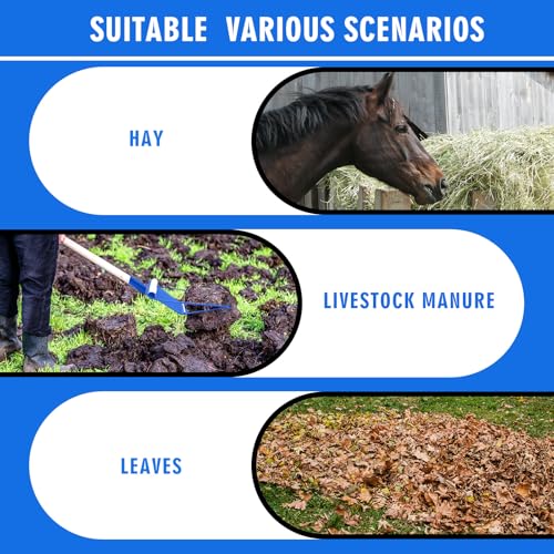 Tandefio 1 Pack Manure Fork Replacement Head Metal Pitchfork Horse Manure Rake Garden Pitch Fork Replacement Head with Angled Tines for Horse Stall Poop Picking up(Blue)